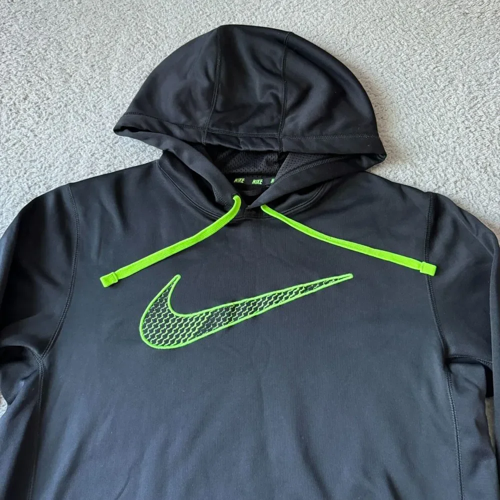 NEW Nike Sweater Mens Small Black Hoodie Sweatshirt Therma-Fit Center Swoosh